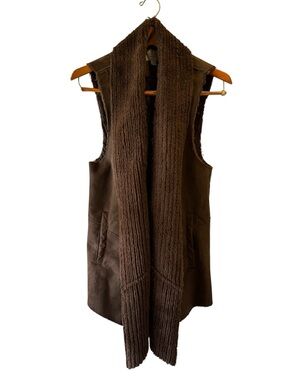 Marc New York Faux Shearling Shaggy Drape Festival Vest Chocolate Brown Size M